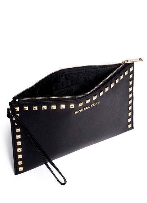 michael kors black ruffled leather purse clutch|Michael Kors studded clutch.